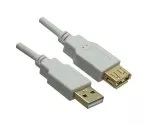 DINIC USB 2.0 HQ pikendus A isane kuni A emane, 28 AWG / 2C, 26 AWG / 2C, valge, 2.00m, DINIC Polybag